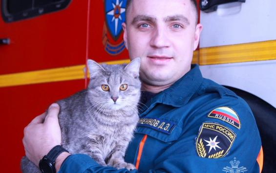 Спасённый котик теперь друг пожарных